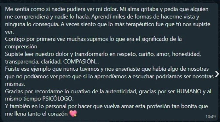 Testimonio sobre sentirse vista, comprendida y escuchada en un proceso psicológico