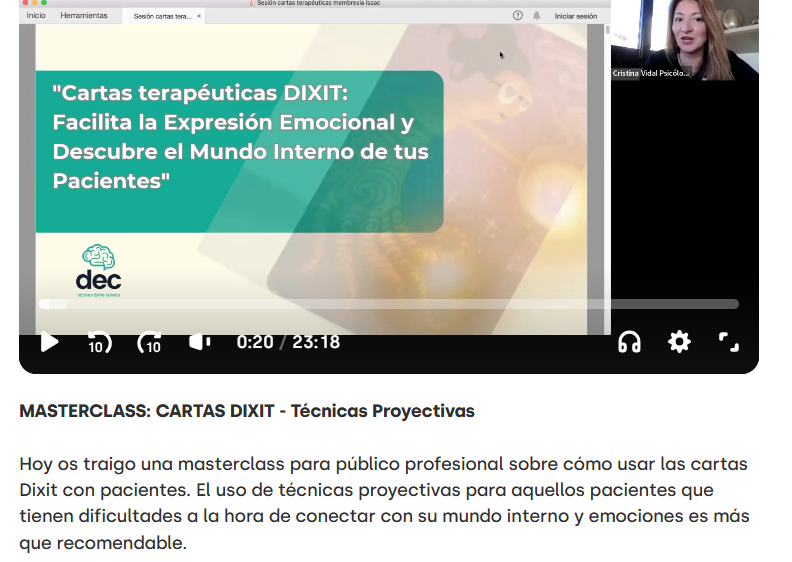 Masterclass sobre cartas terapéuticas Dixit y técnicas proyectivas