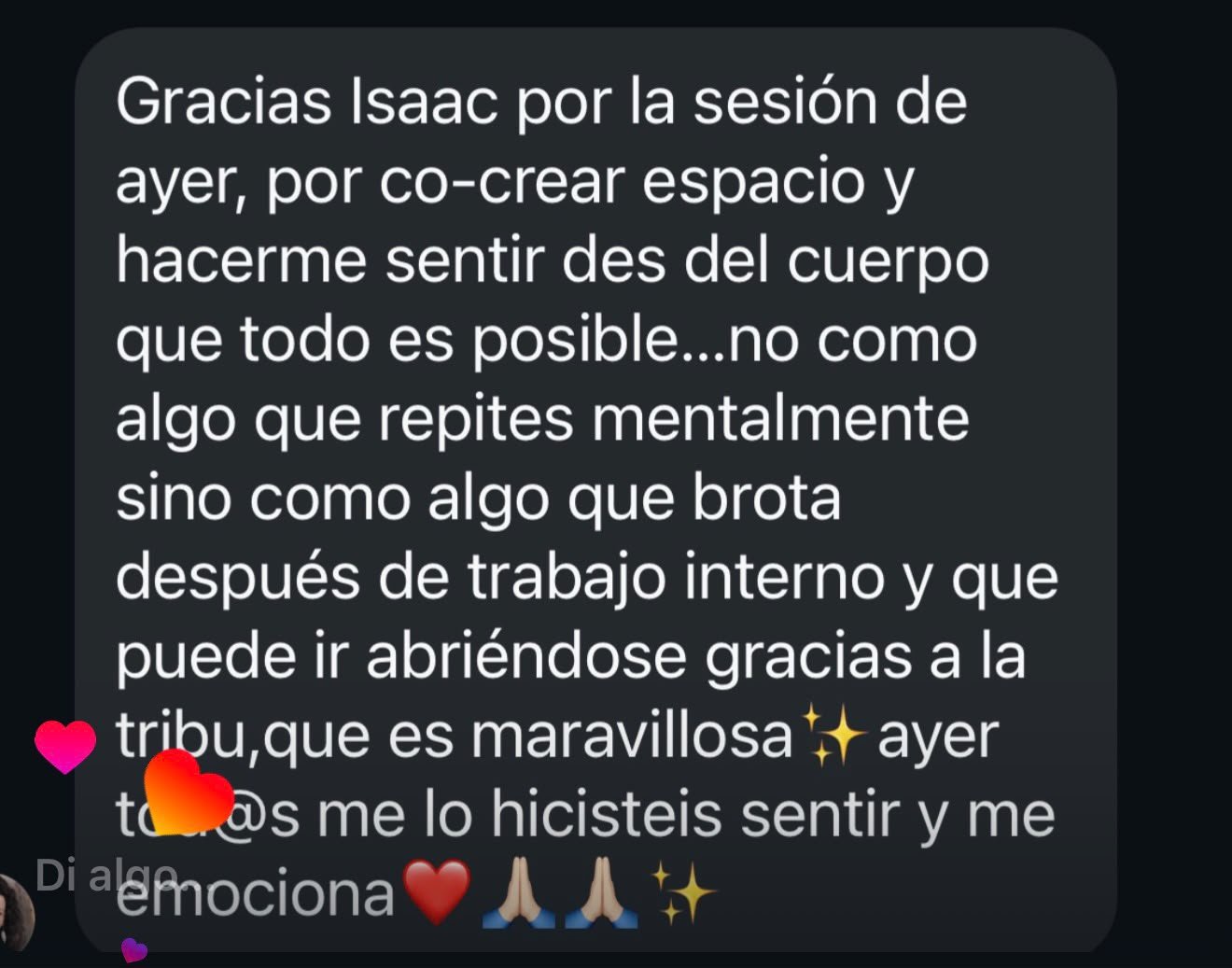 Captura de testimonio real de una persona suscrita a la membresía