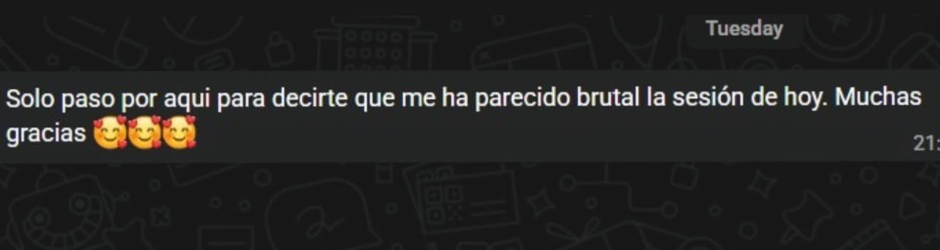 Captura de mensaje positivo de una persona tras una sesión de la membresía