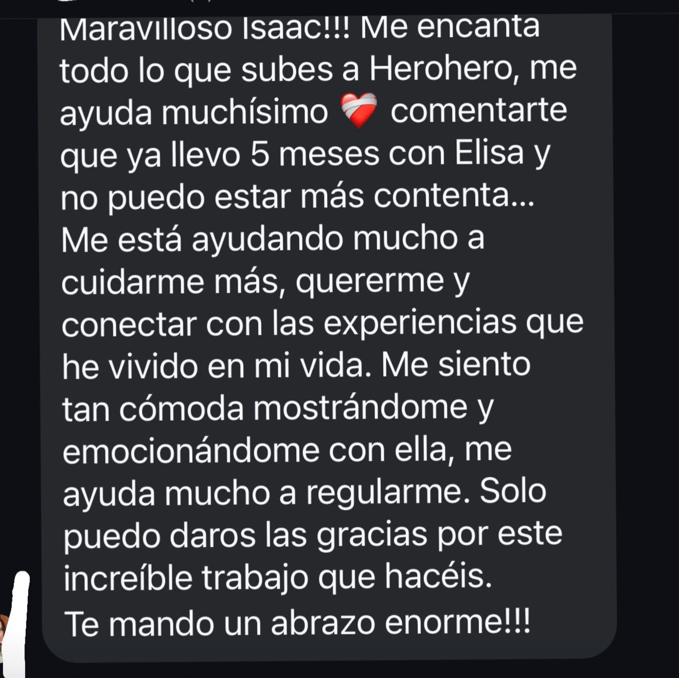 Captura de testimonio sobre los contenidos de la membresía
