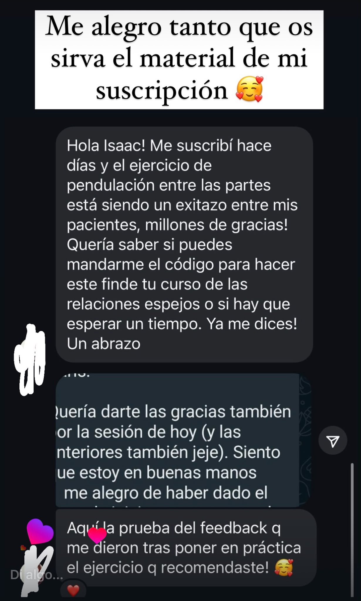 Captura de testimonio relacionado con un ejercicio psicocorporal