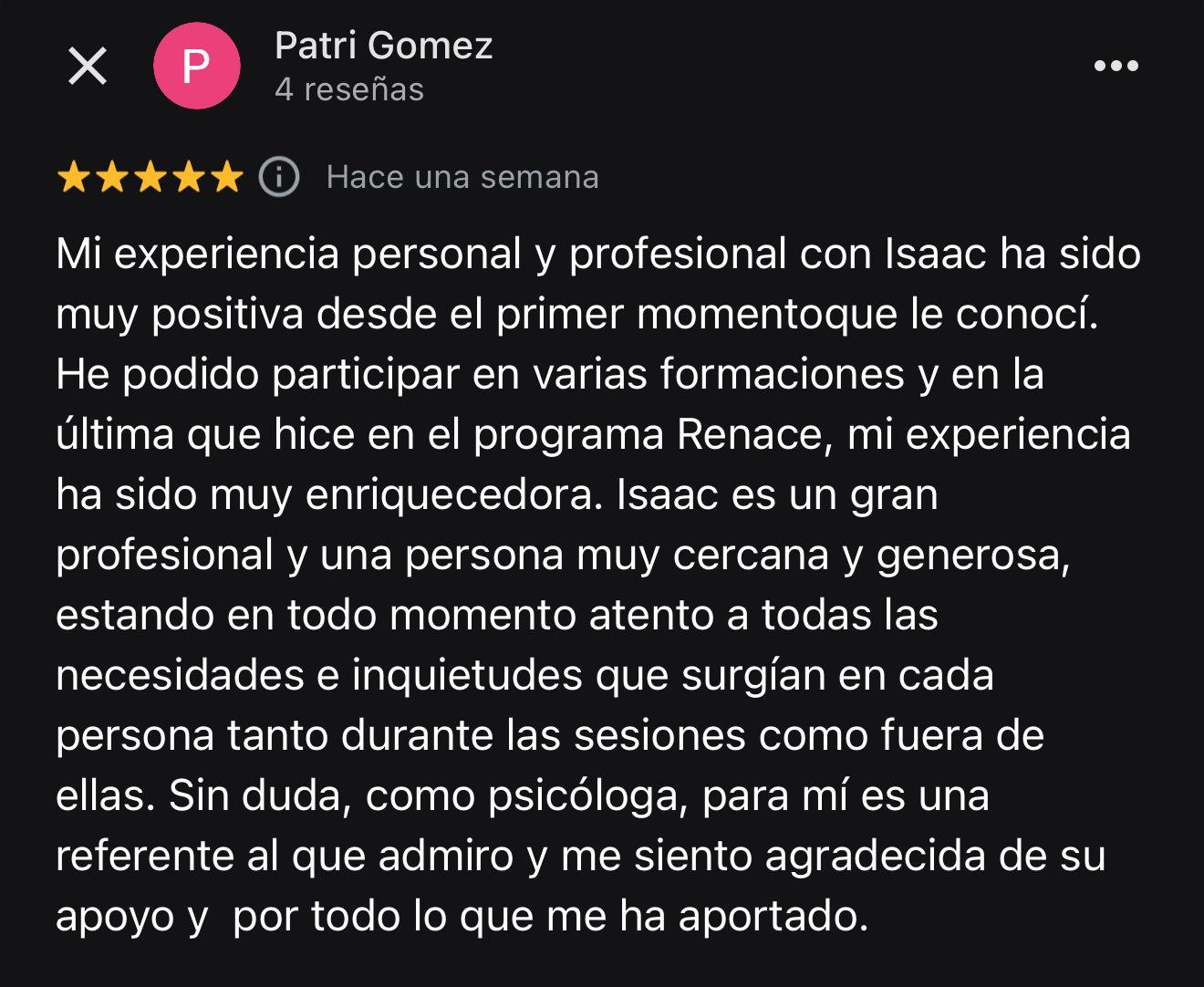 Captura de testimonio de una persona que ha pasado por terapias, cursos o programas de Isaac Díaz