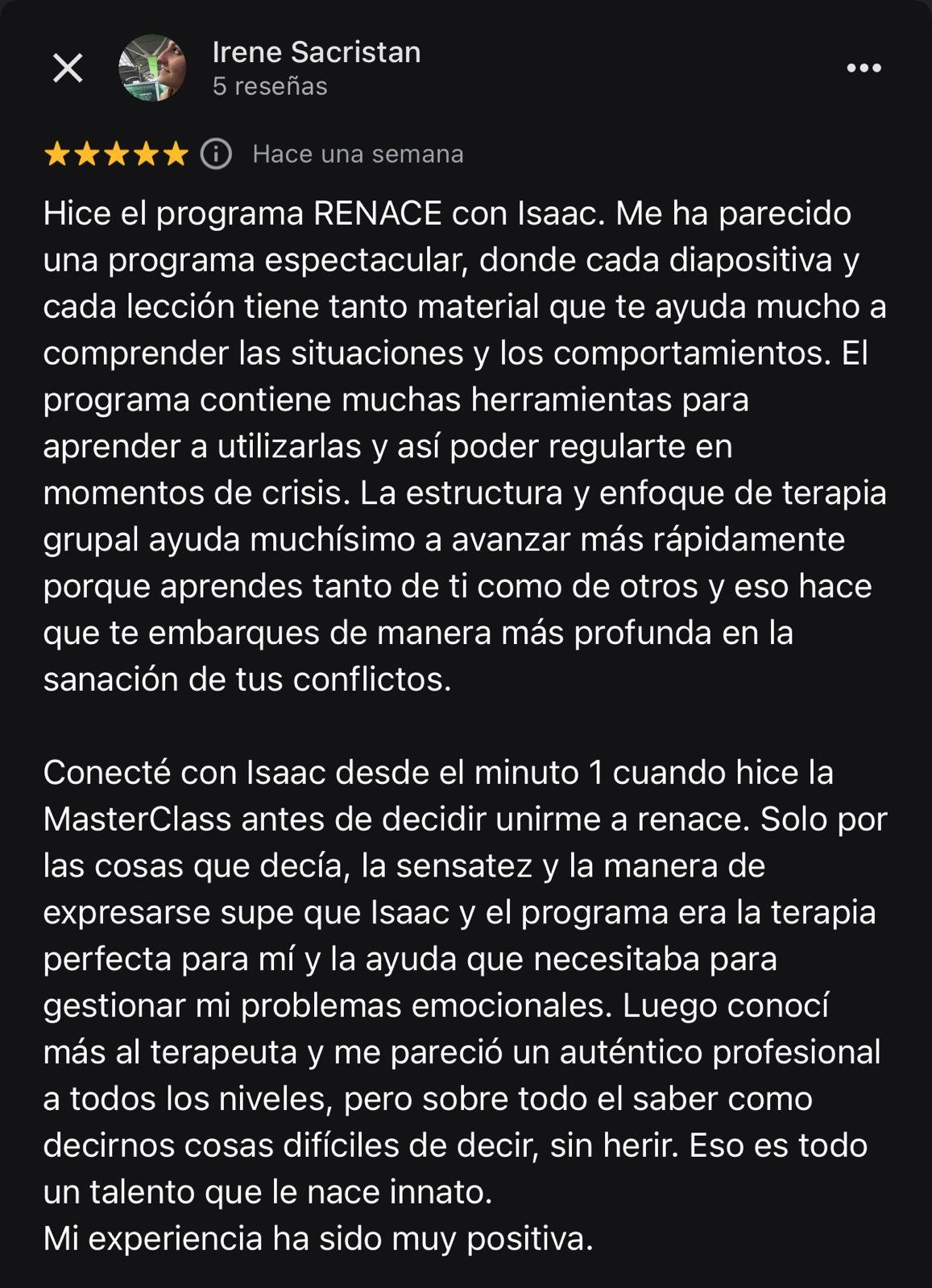 Captura de testimonio de una persona que ha pasado por terapias, cursos o programas de Isaac Díaz