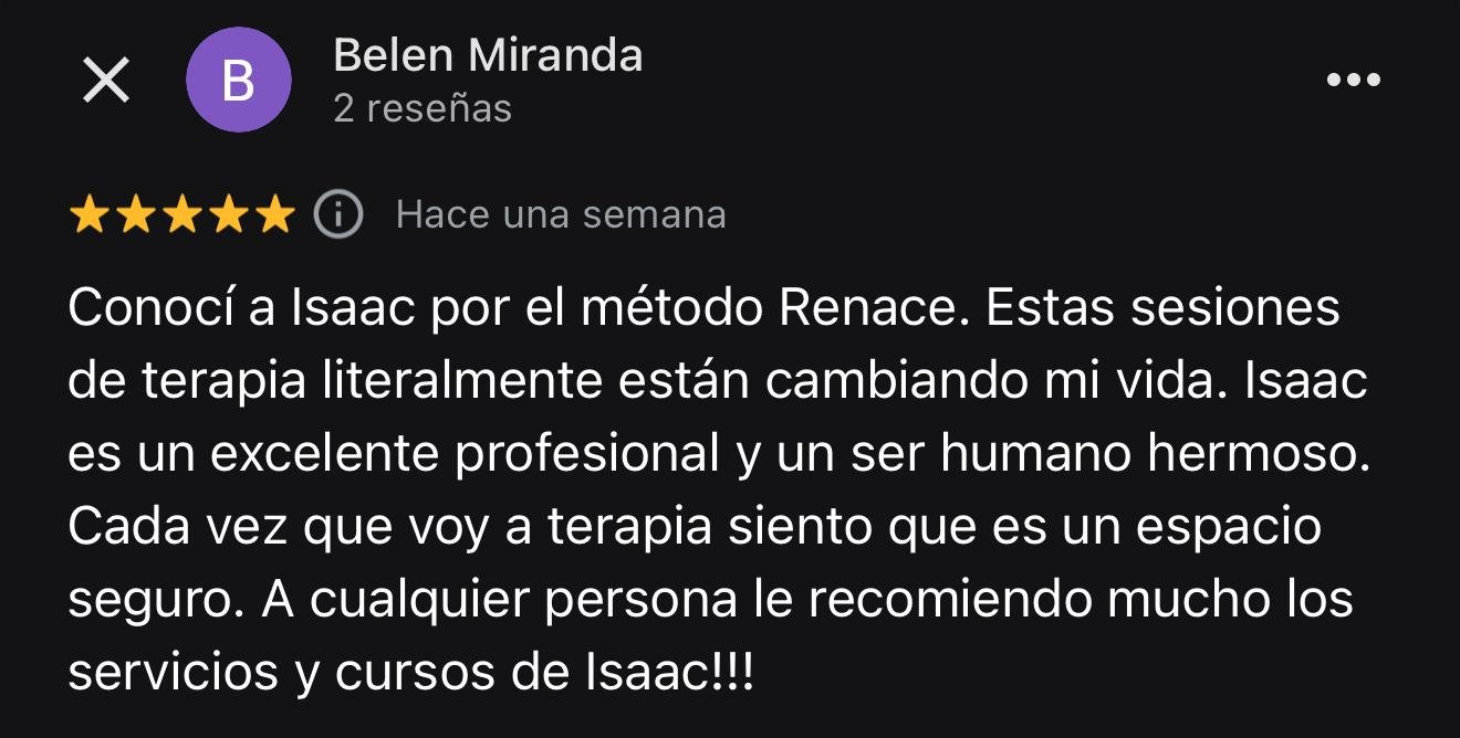 Captura de testimonio de una persona que ha pasado por terapias, cursos o programas de Isaac Díaz