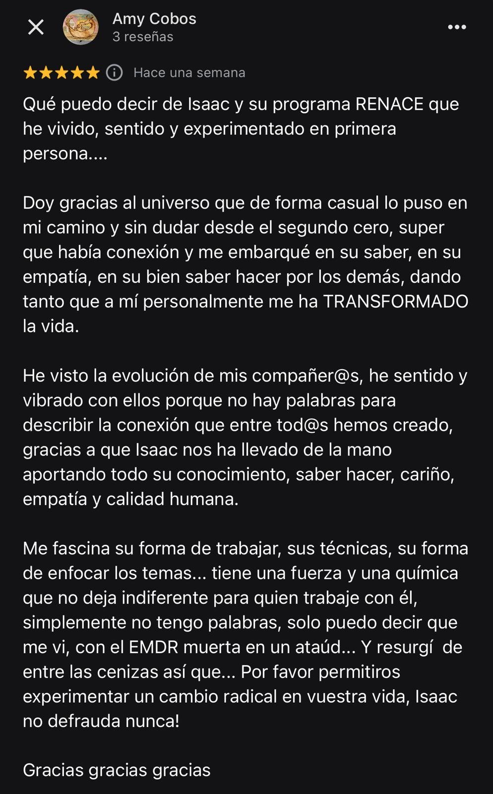 Captura de testimonio de una persona que ha pasado por terapias, cursos o programas de Isaac Díaz